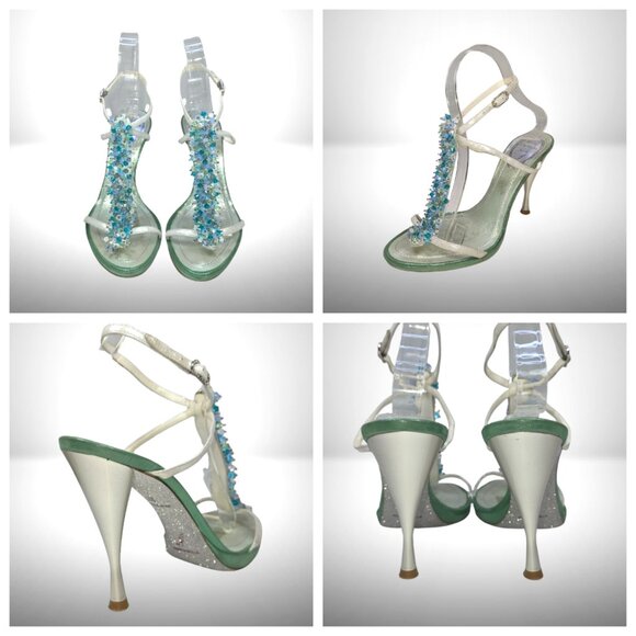 Rene Caovilla Laminato Verde Crystal Sandals – Size 37 - Picture 1 of 12